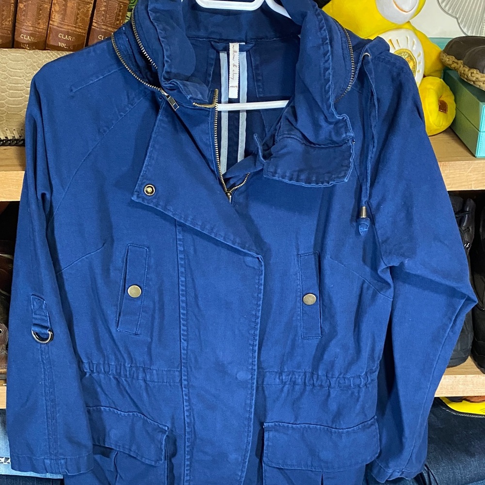 Willow & Clay Utility Jacket Blue Cotton Canvas Drawstring Waist Women’s M